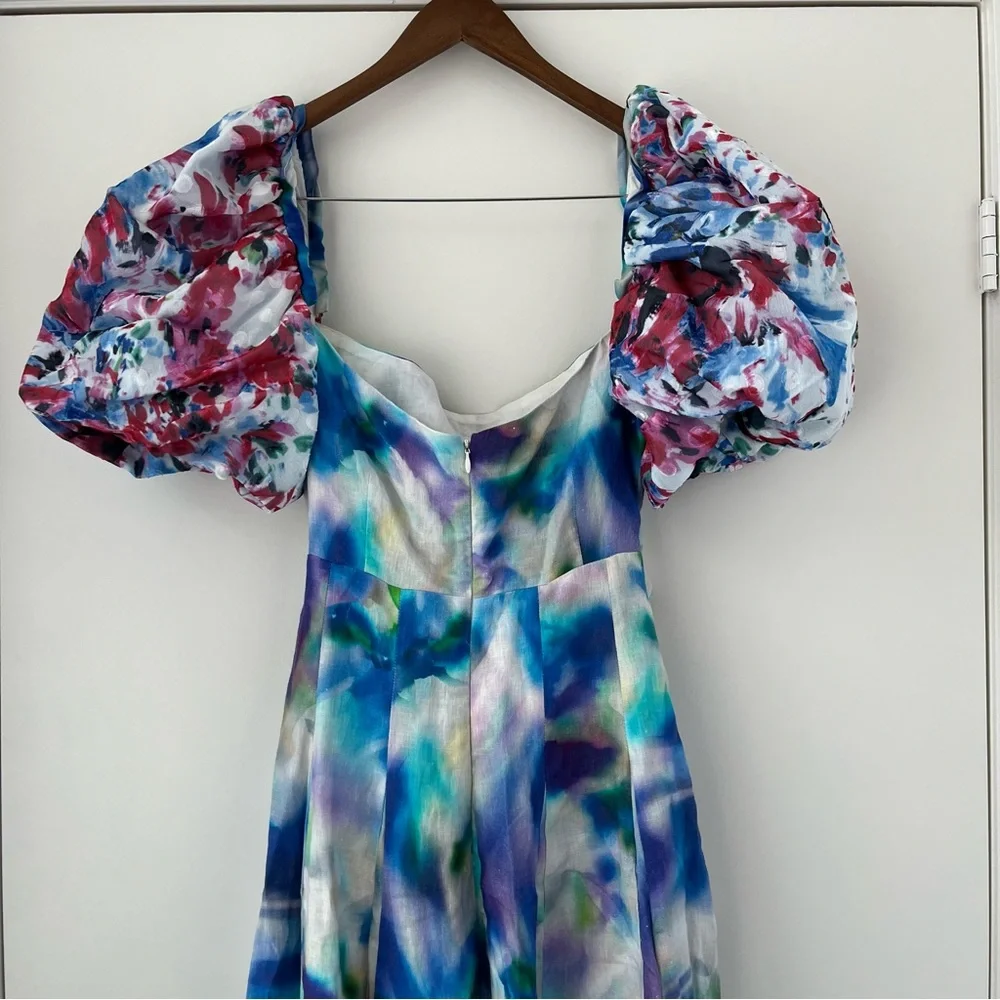 Elegant Multicolor Puff Sleeve Dress - Picture 5 of 16